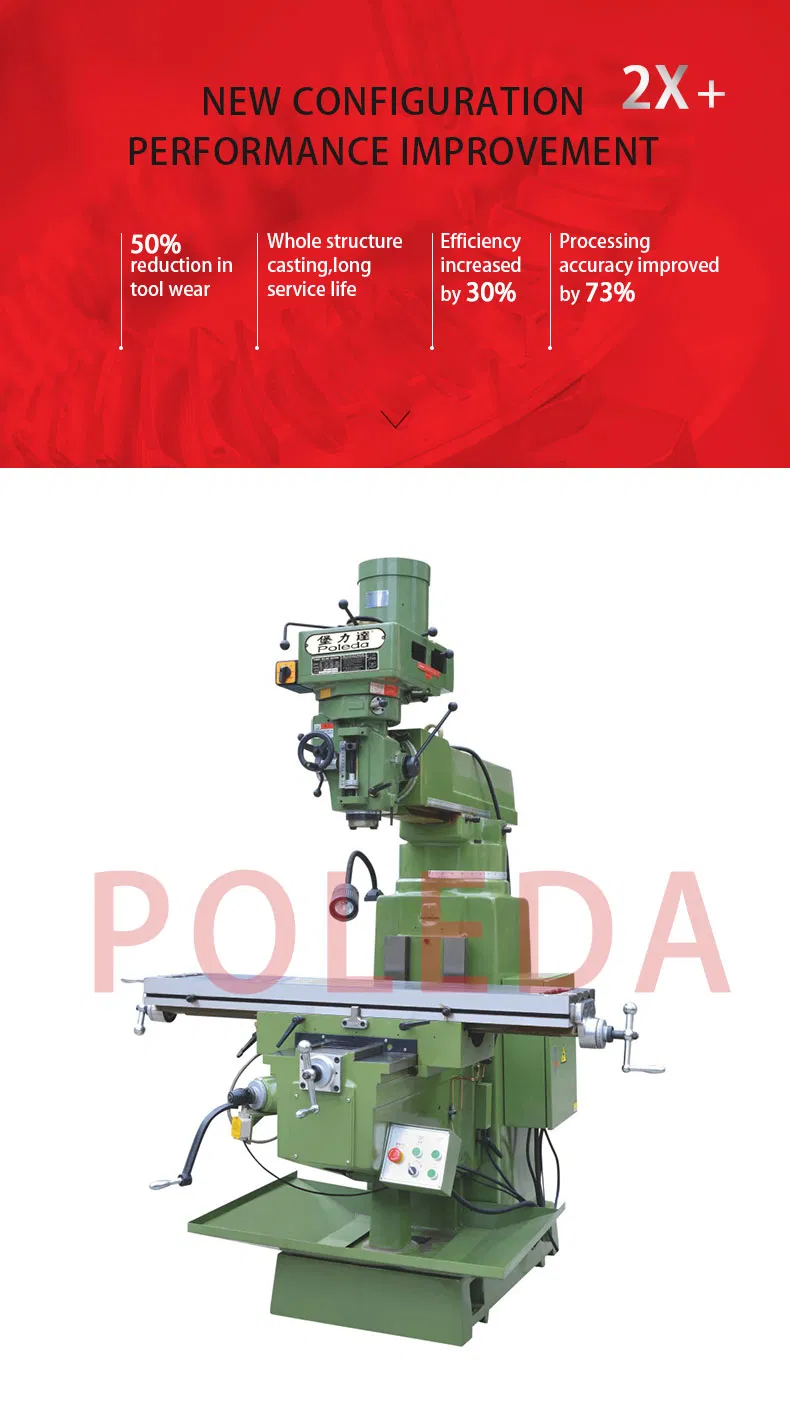 Poleda 5m/5s Universal Vertical Rocker Turret Milling Machine with Enhanced Drilling, China